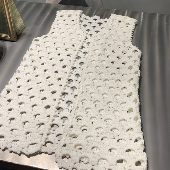 Vintage Jackets & Blazers - Vintage Handmade Off White Open Front Crochet Vest 1970’s Size S